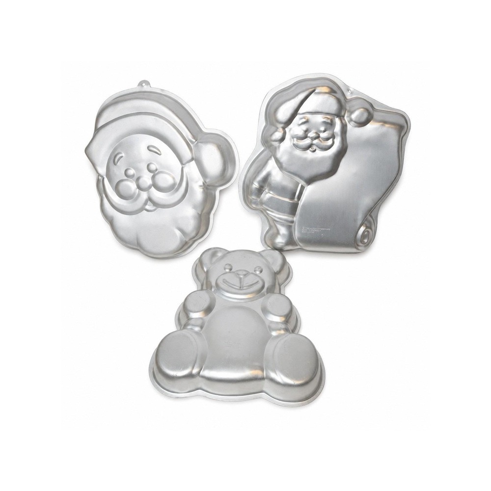 Vtg Wilton Cake Pan Lot 2 Santa Claus Teddy Bear Aluminum Bakeware Christmas Hol
